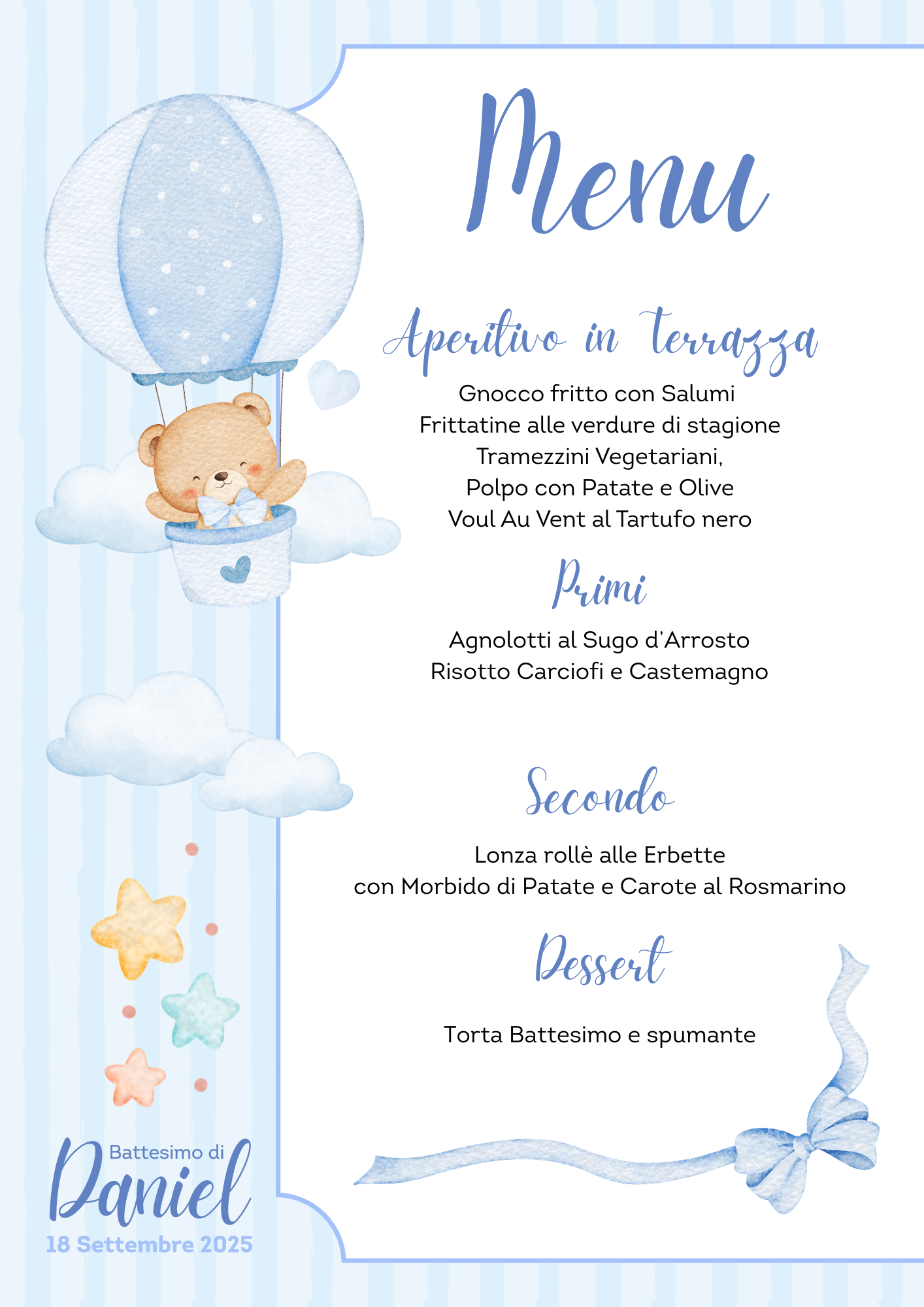 Esempio menu battesimo Daniel