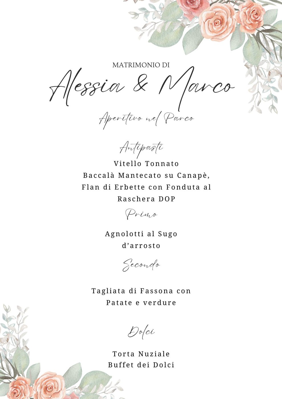 Esempio menu matrimoniale